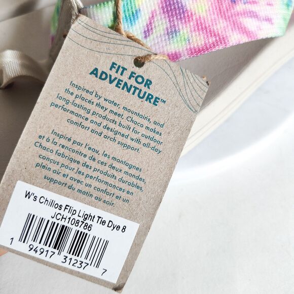 New Chaco Flip Flops Tie Dye Chillos Colorful Womens Size 8 NWT Comfort Sandals - Picture 11 of 14